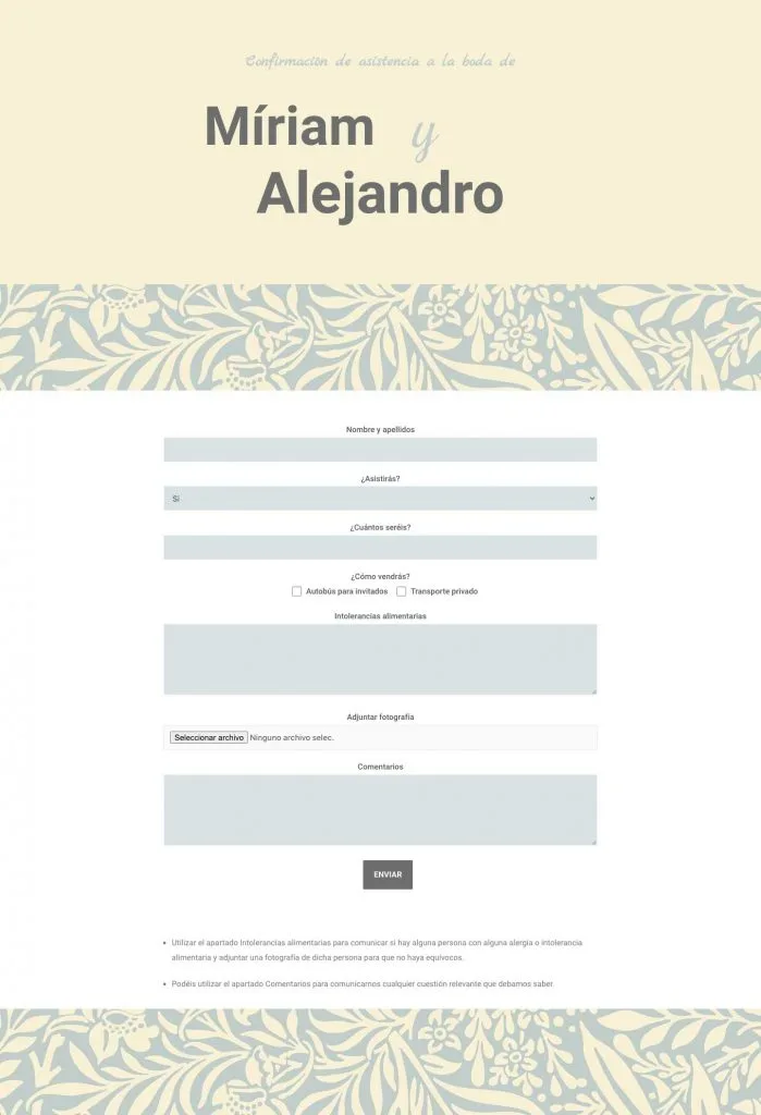 rsvp confirmación de asistencia para bodas