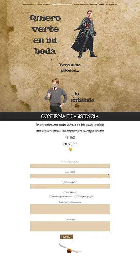 invitaciones de boda harry potter con confirmacion de asistencia