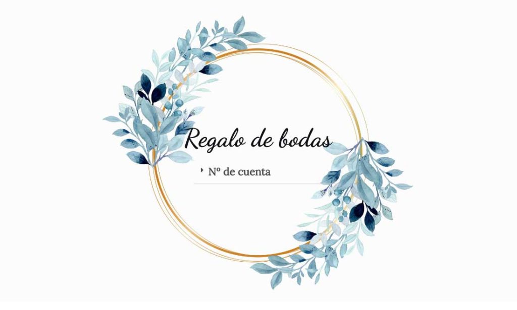 tarjeta de boda con número de cuenta