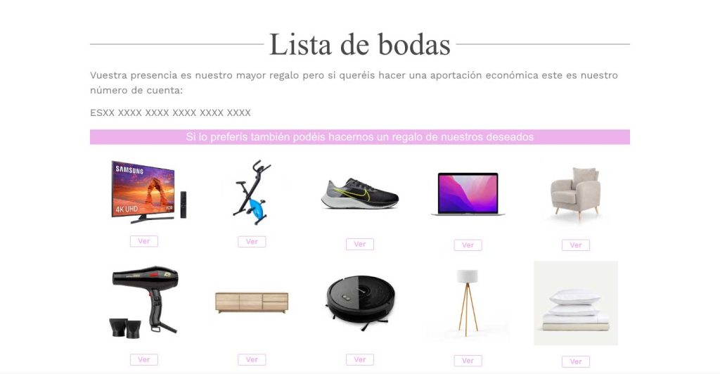 invitaciones de boda con lista de regalos