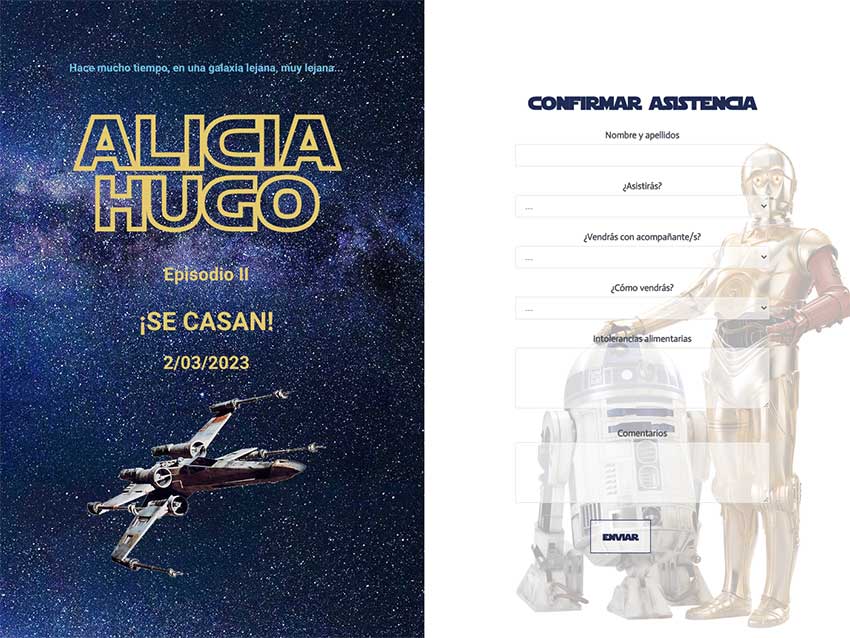 star wars confirmacion de asistencia a boda